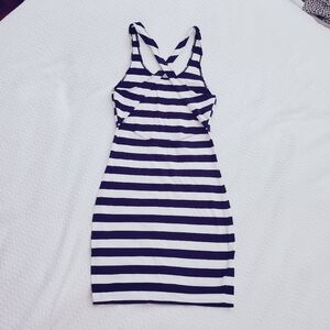 GARAGE Marine Striped Criss Cross Low Back Halter Bodycon Dress